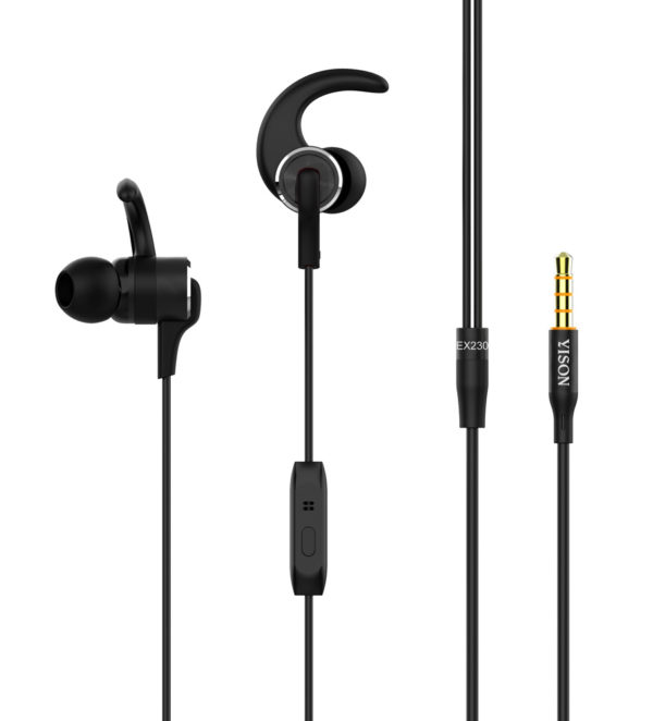YISON Sports earphones με μικρόφωνο EX230, 10mm, 1.2m, μαύρο